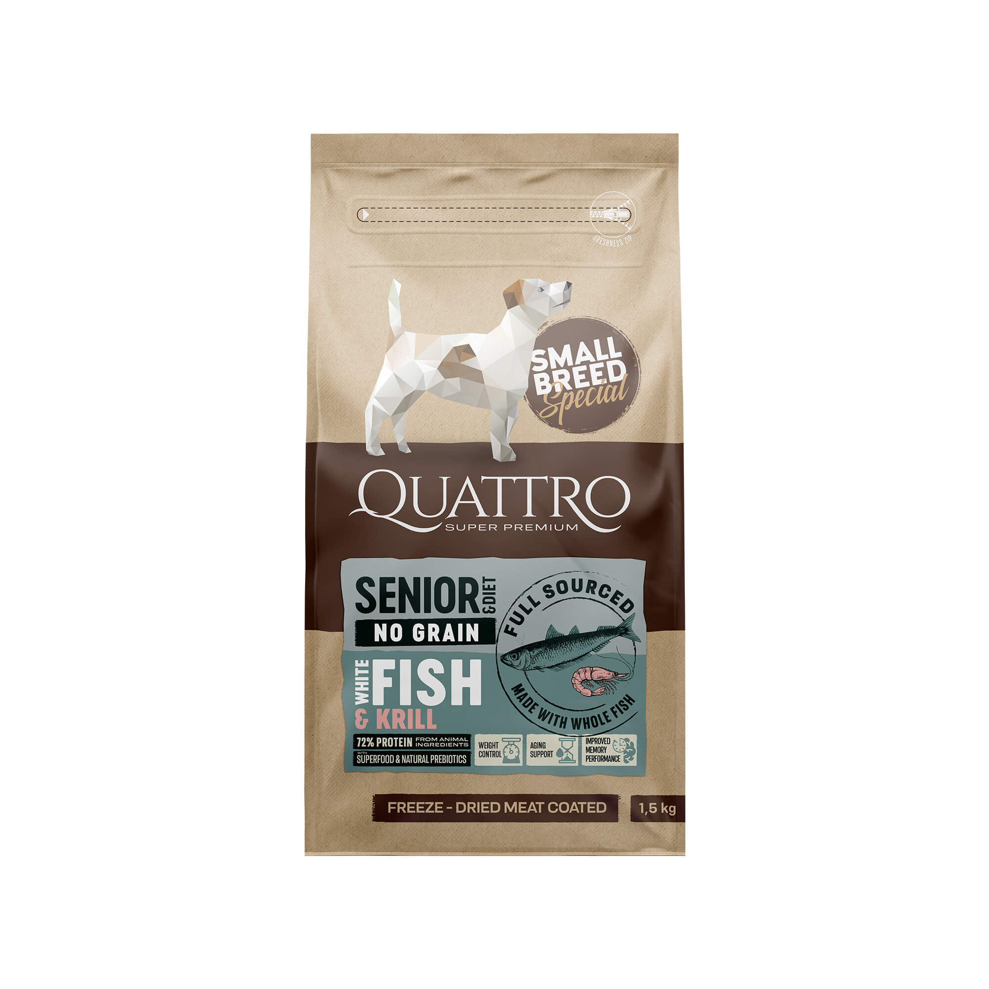 QD SENIOR&DIET SMALL BREED BIJELA RIBA I KRIL 1,5kg